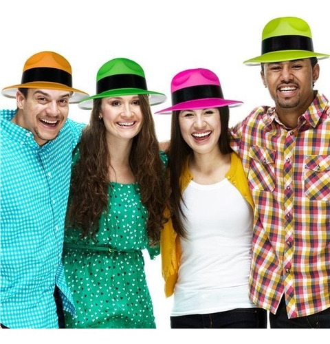 12 Sombrero Gangster De Plástico Colores Neon