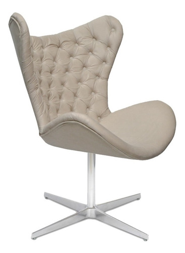 02 Poltronas Egg Slim Capitonê Suede Nude Base Giratória