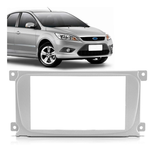 Moldura Painel Dvd 2 Din  Focus 2009 2012 Prata Com Suporte