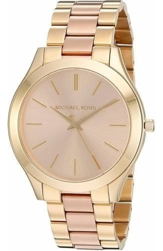 Reloj Michael Kors Mk3493 Slim Runway en oro rosa con correa mixta, color de bisel, no color de fondo