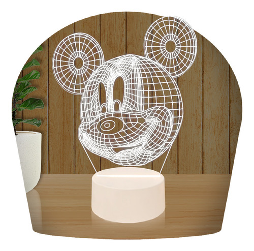 Luminária Led 3d Abajur Base Branca Mickey