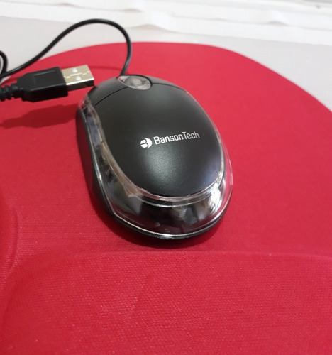 Mouse Usb Optico Banson Tech + Mouse Pad Liso Vermelho