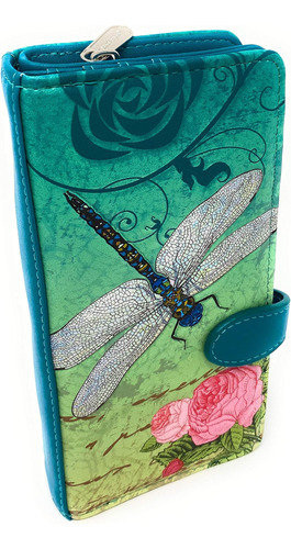 Cartera Grande Shag Wear Vintage Dragonfly Para Mujer, Verde