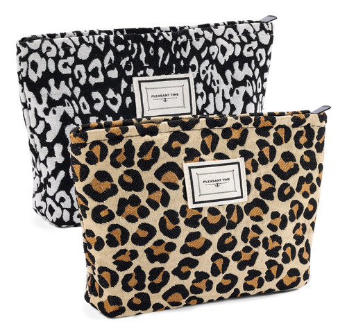 2 Bolsas De Maquillaje Con Estampado De Leopardo Para Mujer,