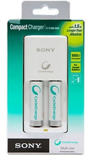 Cargador Sony Cycle Energy + 2 Pilas Recargables Aa 1000mah - Importadora Fotografica - Distribuidor Mayorista Sony