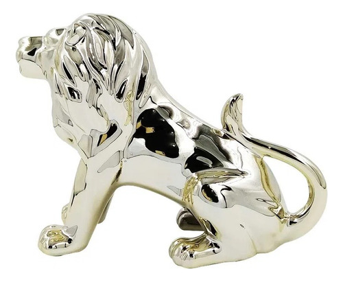 Estátua Enfeite Decorativo Luxo Em Porcelana Leão Sentado