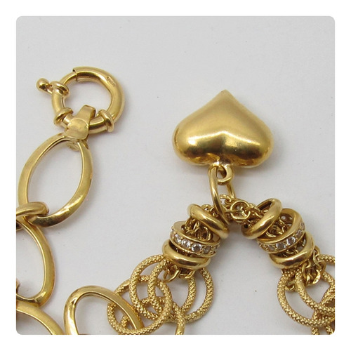 8030 Pulseira Varios Elos E Diamantes Pingente Coração