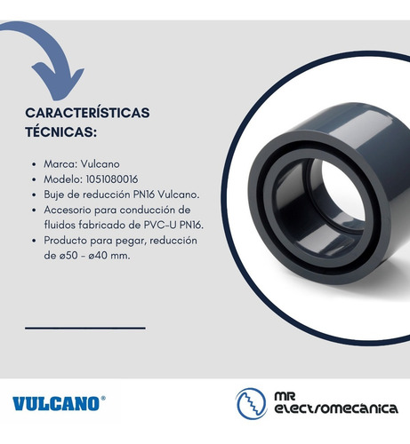 Imagen 9 de 10 de Buje De Reducción Vulcano De 50 A 40 Mm (para Pegar) X 10 Un