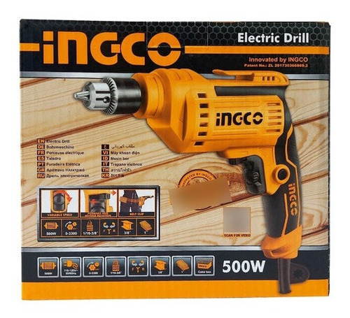 Taladro 3/8 In Profesional 500w Eléctrico Reversible Ingco Color Amarillo