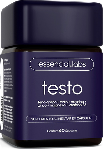 TESTO ESSENCIAL - Fórmula Exclusiva com Feno Grego, Boro, Arginina, Zinco, Magnésio e Vitamina B6 - Precursor da Testosterona - 60 cápsulas
