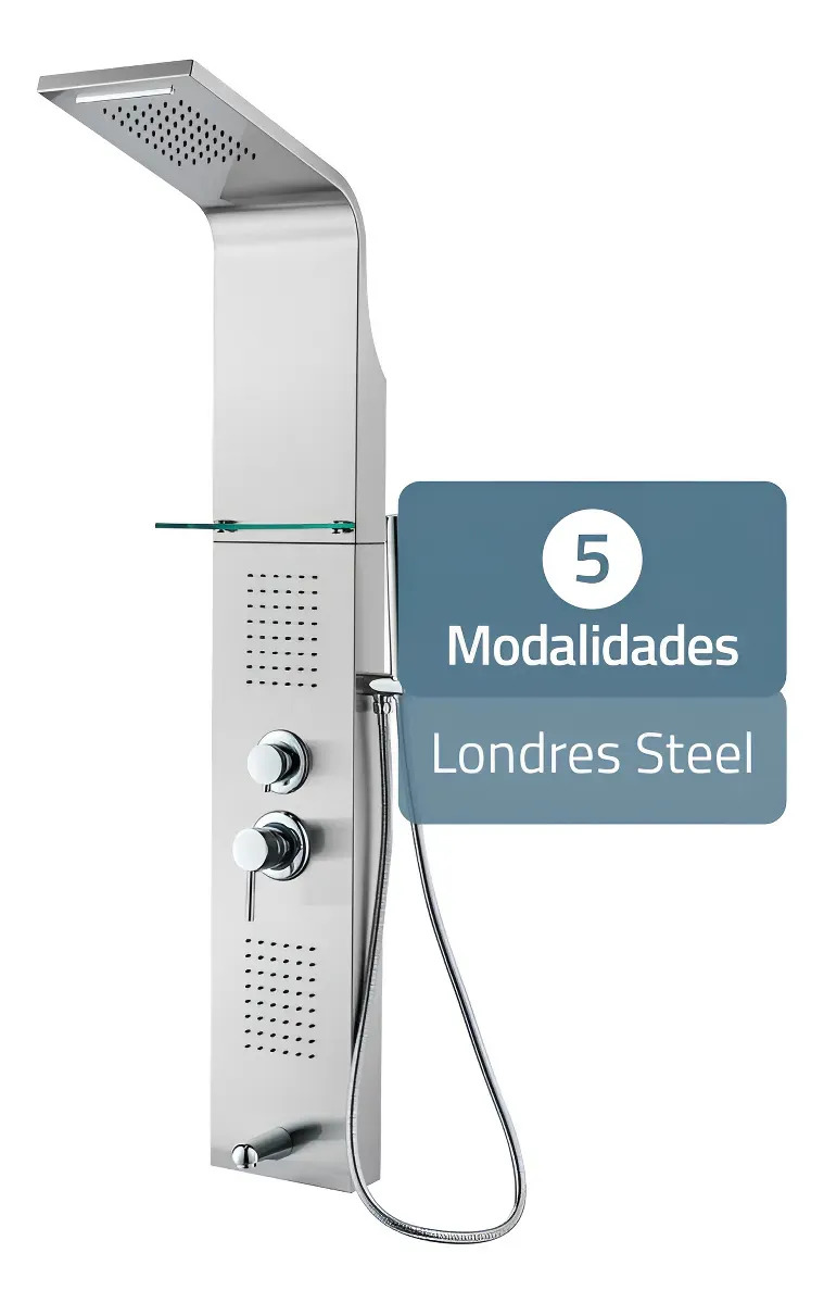 Columna de Ducha Escocesa con Hidromasaje Londres, de Acero Inoxidable y Monocomando