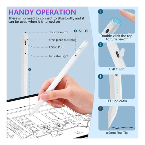 Pen Con Lápiz Óptico Para iPad 10th Generation, 2x Lápiz De