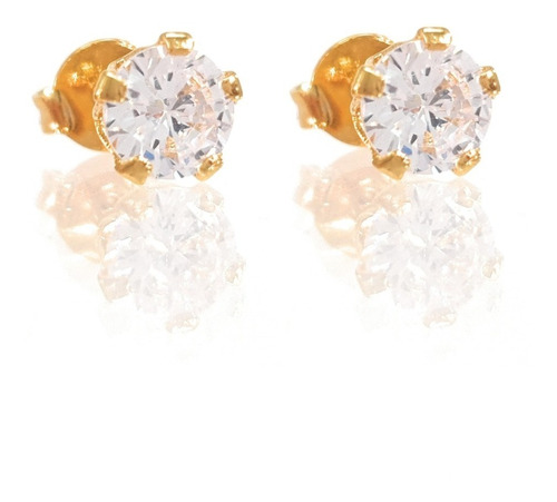 Aretes Cristal De Zirconia 5mm - Regalo - Chapa Oro Premium