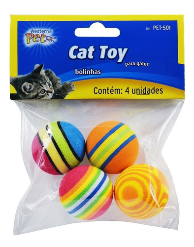 Brinquedo Para Gatos Bolinha Eva Colorida C/ 4