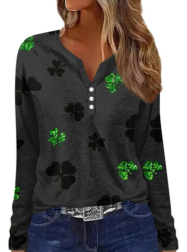 Camisa Para Mujer Medio Boton Dia San Patricio Blusa Manga V