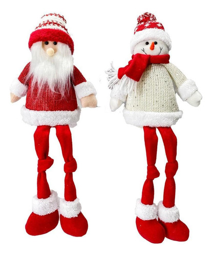 Kit Papai Noel E Boneco De Neve Perna Mole Pelúcia 48cm