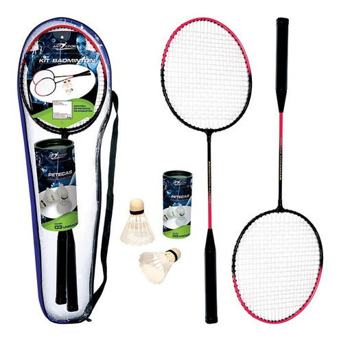 Kit Badminton 2 Raquetes + 3 Petecas Para Iniciantes