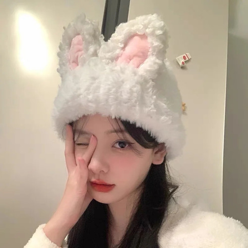 Gorro De Peluche Con Orejas De Conejo Para Invierno, Bufanda