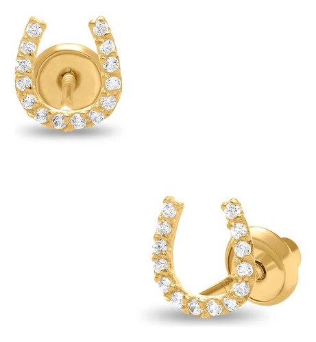 Broqueles Bizzarro Herradura Oro Amarillo 14k Zirconias