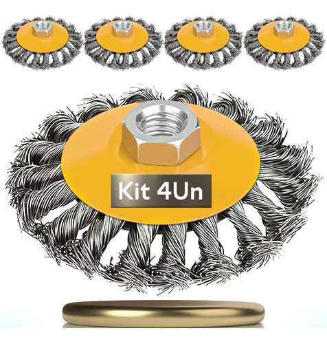 4 Un Escova Cônica Aço Trançado 4pol - Esmerilhadeira & Cia