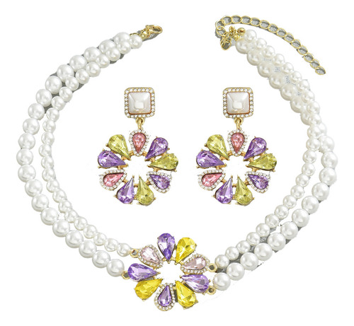 Conjunto De Collar Y Pendientes Con Diseño Floral