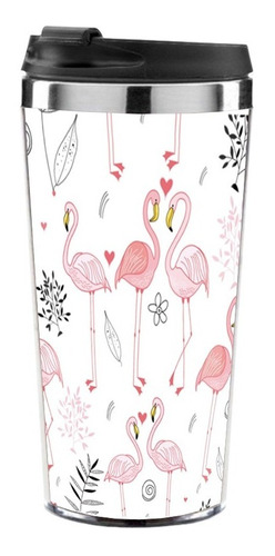 Copo Térmico  Flamingos  Rosa E Branco 