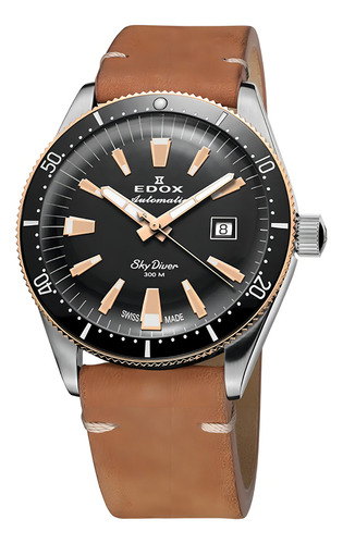 Reloj Edox Skydiver Edición Limitada 80126-357rnm-nirb Correa Plateado Bisel Negro Fondo Negro