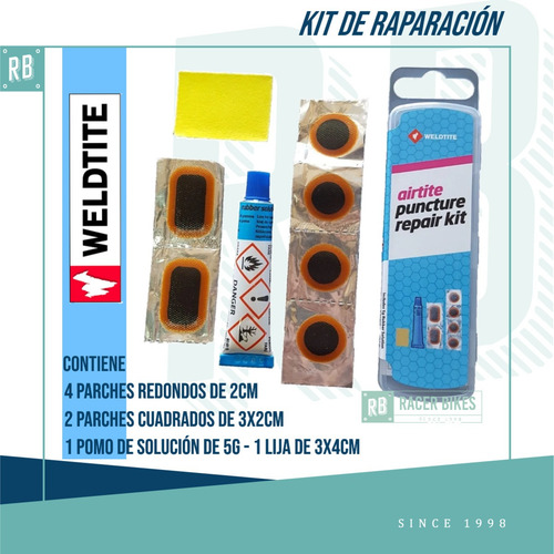 Imagen 2 de 9 de Kit Parches Bicicleta Weldtite Con Pegamento - Racer Bikes