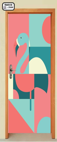 Adesivo Parede Porta Casal Flamingo Mosaico Moderno Vermelho