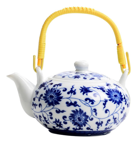 Tetera China Con Mango De Porcelana Azul Y Blanca