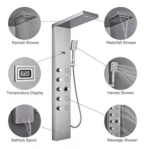 MENATT Sistema de torre de panel de ducha, columna de ducha 5 en 1 de acero  inoxidable SUS304 con 4 chorros de masaje corporal, ducha de lluvia y