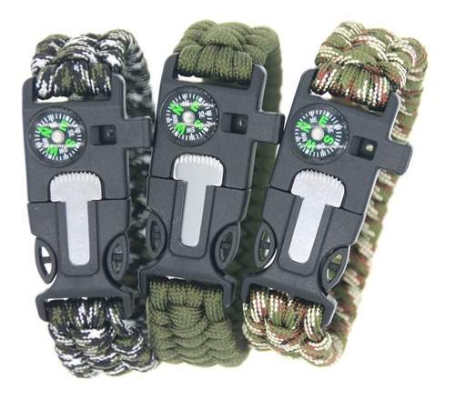 3 Bears Outdoor Survival Paracord Bracelet With Compass Fire