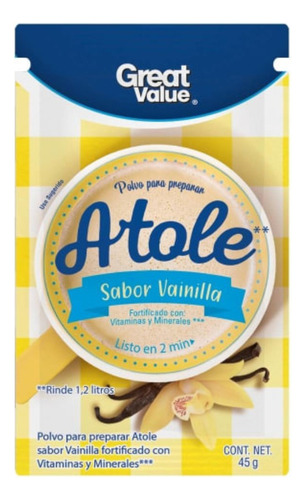 10 Pzas Polvo Para Preparar Atole Great Value Sabor Vainilla