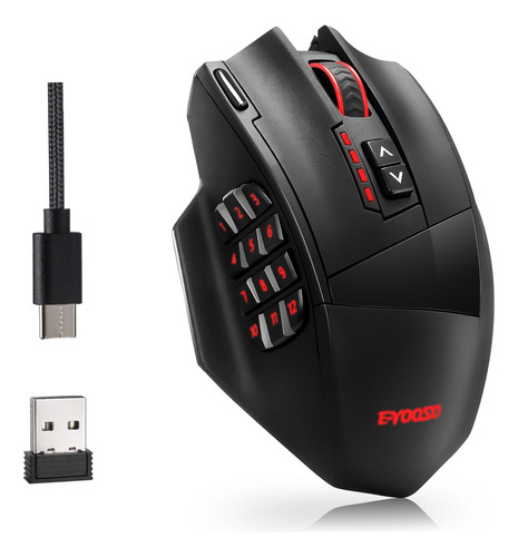 Terport S700 Mouse Gamer Inalámbrico&alámbrico Con Usb Y Cable, 18 Botones Programables, 16000 Dpi Con 5 Niveles Ajustables, Mouse Inalámbrico Recargable Programable Con 1000hz Tasas De Sondeo