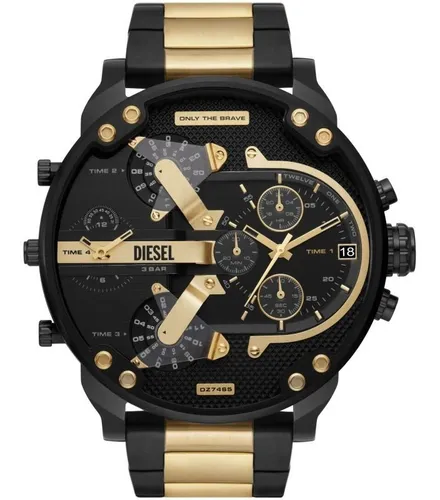 Diesel Mega Chief Reloj cronógrafo de acero inoxidable y cuero para hombre,  color oro rosa, negro (Modelo: DZ4459), Negro -, Cronógrafo