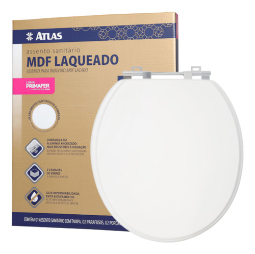 Tampa Assento Sanitário Atlas Mdf Branco Laqueado Oval