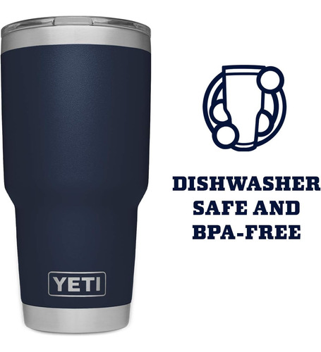Vaso De Acero Inoxidable Yeti Azul Marino 890 Ml Con Tapa,