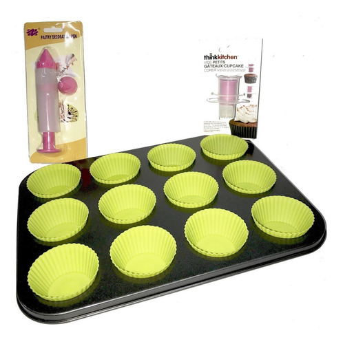 Set 15pzs Molde Teflon Muffins Cupcakes+ Pirotines Silicona-
