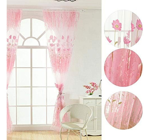 Cikonielf Cortina De Gasa De Tul Con Estampado Floral, Para