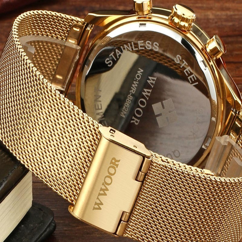 Relógio Wwoor 8862 Quartzo Dourado Pulseira Fina Original
