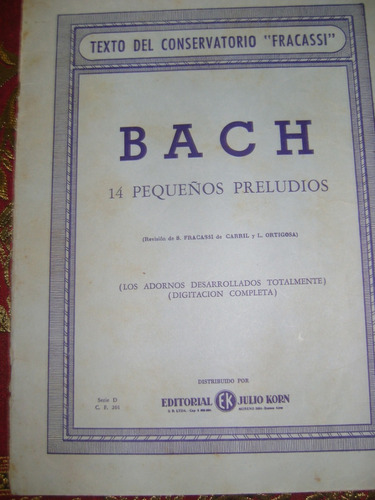 Libro Partituras Piano Johann Bach 14 Pequeños Preludios 
