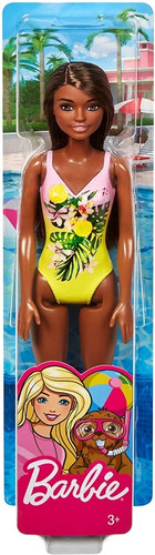 Barbie Muñeca Traje De Baño Rosa Amarillo Floral - Mattel