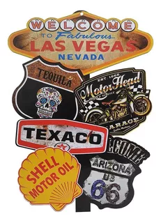 Placa Welcome Las Vegas 5 Placas Tequila 20x30 Mdf Adesivado