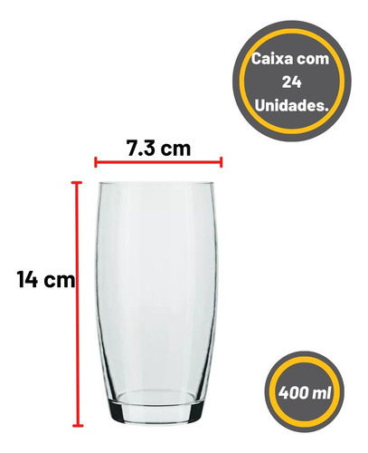 Copo Oca Long Drink 400ml - Kit 24 Unidades