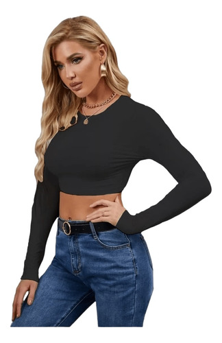 Blusa Crop Top De Manga Larga Sexy De Moda Casual