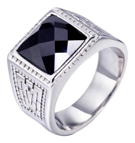 Anillo Color Plata Piedra Cz Clásico Acero Inoxidable Hombre