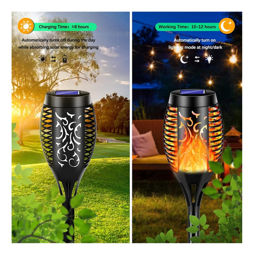 X2 Estaca Solar Antorcha Led Calida C/ Panel Jardín Hogar