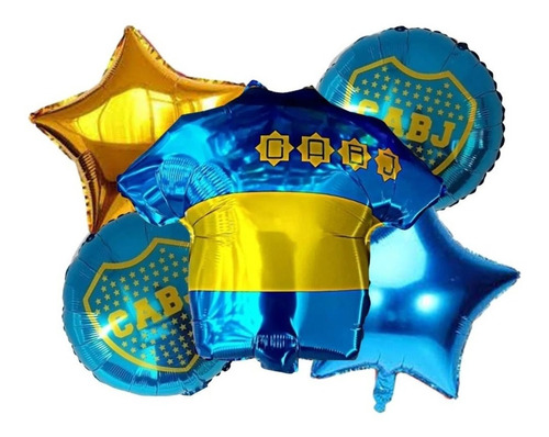 Bouquet X 5 Globos Futbol Camiseta Grande Boca Juniors