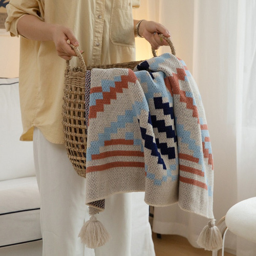 Manta Tejida Con Borlas Estilo Étnico Bohemio Cálida Y Suave