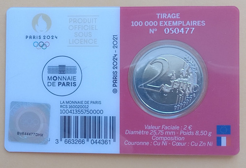 Moeda 2 Euros 2021 - Olimpiadas Paris 2024 Card (Usado)